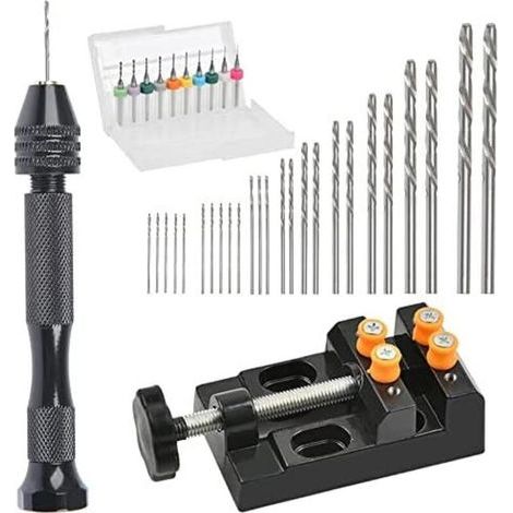 Ensemble de Mini-Perceuses à Main 37 PCS Précision Pin Vise Avec étau de Perceuse à Colonne Foret PCB de 0,3 à 1,2 mm