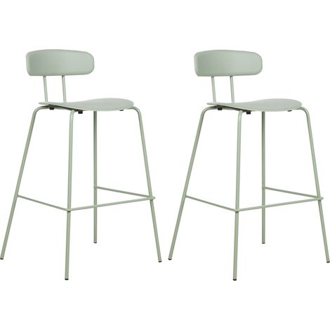 Conjunto de 2 sillas de bar taburetes altos de plástico patas de metal verde claro Sibley