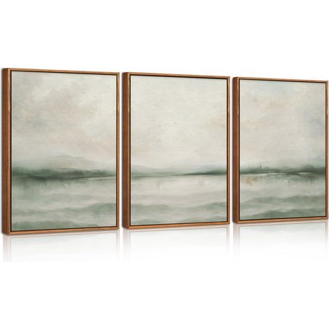 Tableaux murales paysage abstrait, lot de 3, lac brumeux, impressions sur toile, style boho