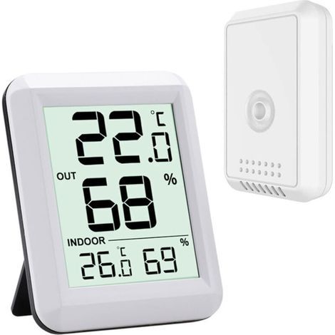 Innen- und Außenthermometer – Digitales Thermometer-Hygrometer mit großem LCD-Bildschirm – Vernetztes Thermometer mit drahtlosem Außensensor – für Büro/Zuhause/Schlafzimmer (Weiß) (1/5)