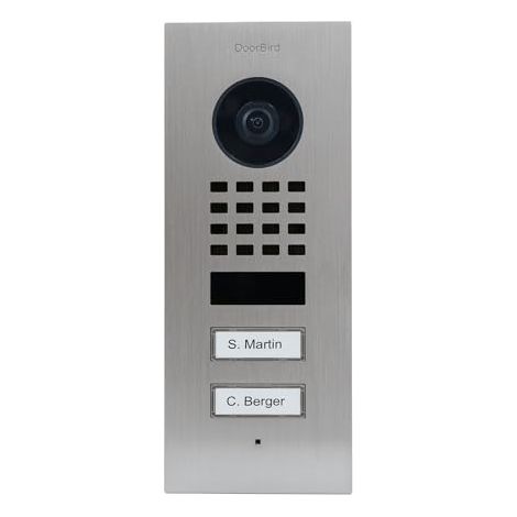 Video IP Doorbird D1102V. Unidad de puerta. Acero inoxidable (V2A). 2 pulsadores de llamada empotrados.