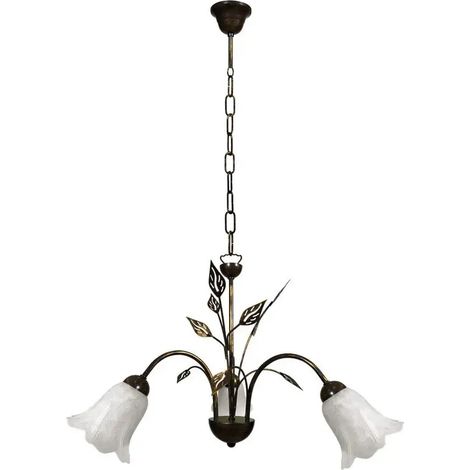 Lampadaire Teresa 3 lumières E14 marron/or avec diffuseurs en verre blanc spongieux (1/2)