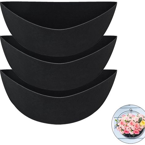 Liner Pour Bac À Fleurs Demi-Rond - Feutre Noir - Pour Paniers Muraux Et Boîtes À Fenêtres - 3 Pièces (1/5)