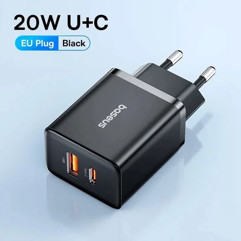 Chargeur Baseus 20 W PD à charge rapide QC4.0 QC3.0 USB Type C pour iPhone 15, 14, 13, 12 et 11, et téléphones Xiaomi. (1/5)