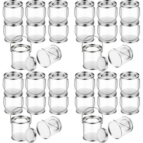 Lot de 32 Pots de Peinture Transparents avec Couvercles en MéTal et PoignéE en Plastique Transparent DéCoratif pour Rangement de Seau de Peinture Transparent (1/5)
