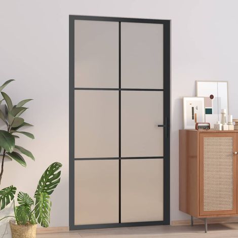 vidaXL Porte intérieure 102,5x201,5 cm Noir Verre mat et aluminium (1/5)