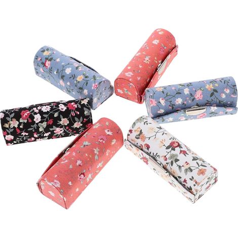 6-Piece Retro Brocade Fabric Lipstick Box with Mirror (1/5)