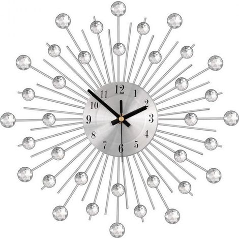 royaluxe -Horloge Murale Argenté Geante avec Strass, Metal Silencieuse Pendule Murale Moderne Nordic Décoration, Créative Design pour Salon Chambre Bar 56cm (1/2)