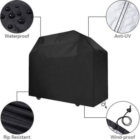Housse Pour Barbecue - Tissu Oxford 210D Impermeable Antipoussiere - Pour Barbecue A Gaz XXL - 190x117x71 cm - Noir (1/4)