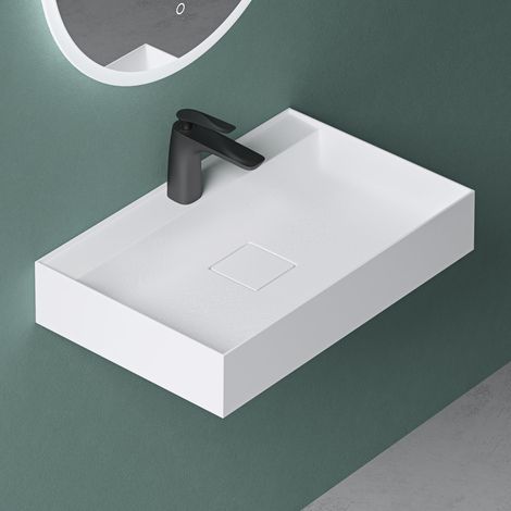 Mai & Mai Lavabo Bagno Sospeso 60×38×12cm Lavandino Bagno Lavabo da Minerale Fuso Colossum630, Bianco Opaco