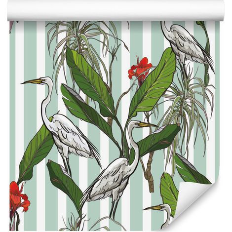 Papier peint à motifs de grues, de feuilles et de fleurs pour salon et chambre 50x1000 cm (1/5)