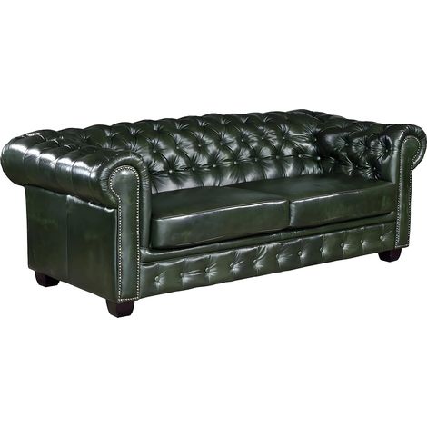 Divano Chesterfield a 3 posti 100% pelle di bufalo Verde imperiale - BRENTON (1/4)