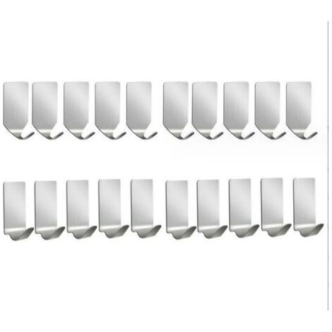 Crochets Auto-Adhésifs, 20PCS Crochets Muraux en Acier Inoxydable Cintres Robustes Sans Ongles pour Cuisine, Salle de Bains, Bureau, Placard, Suspendre Manteau, Serviette, Décorations Clés (1/5)