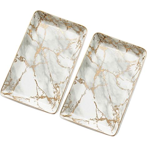 2x Nordic Gold Marmoriert Keramik Geschirr Dessert Steak Salat Snack Kuchen Tablett Tee Tablett Schmuck Stora (1/4)
