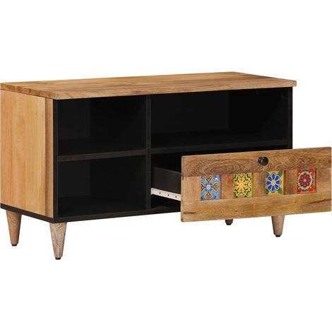 Meuble TV Naturel 80 x 33 x 46 cm Bois de mangue massif (1/5)