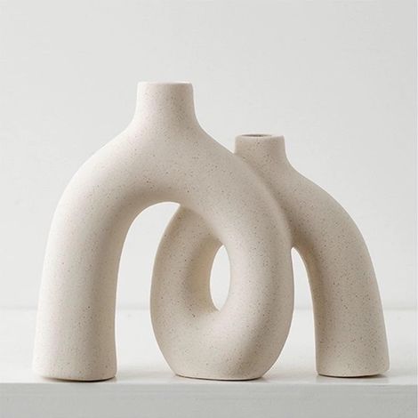 Vase décoratif - Vase de style bohème scandinave moderne pour la décoration intérieure, en céramique mate (blanc cassé) (1/3)