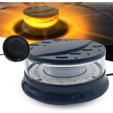 Gyrophare LED - 12 V à 24 V - 96 LED - Base Magnétique - Étanche IP65 - 28 Modes Flash - Câble 3 M - Pour Chariot Élévateur Tracteur Voiture de Golf SUV