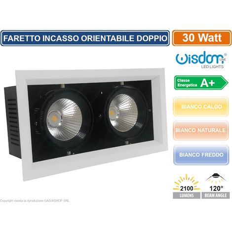 FARO FARETTO LED COB DOPPIO DA INCASSO RETTANGOLARE ORIENTABILE 30W 2100 LUMEN - Colore Luce: Bianco Naturale (1/3)