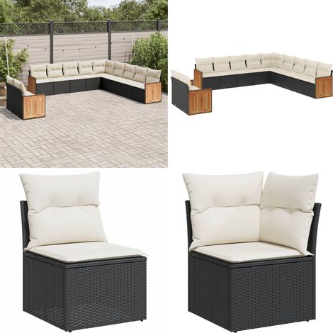 11-tlg. Garten-Sofagarnitur mit Kissen Schwarz Poly Rattan - Gartengestelle - Outdoor Möbel - Gartenmöbelset - Lounge Set - Rattan Gartenmöbel - Home & Living (1/5)