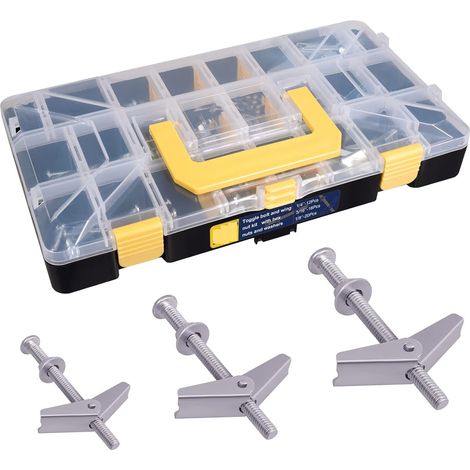48PCS Kit Assortiment Chevilles à Bascule Ressort Papillon Acier – Boulons à Bascule Tête Ronde Cruciforme Fendue 1/8 3/16 1/4 – Plaque de Plâtre BA13 Placo Brique Creuse Cloison Creuse (1/4)