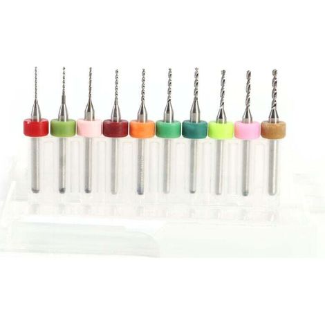 Lot de 10 mini-forets en carbure cémenté de 0,6 à 1,5 mm pour circuit imprimé CNC