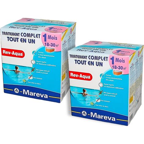 Mareva – Pack de 2 mois traitement piscine 18 à 30m³ – REV-AQUA 4 en 1 – Eau cristalline sans effort – Utilisation toute l'année