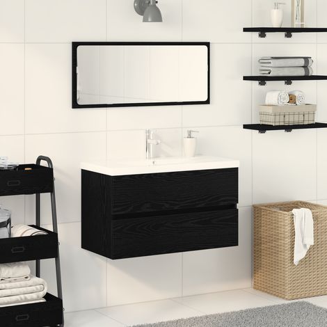 Gabinete de Lavabo para Baño Roble Negro 80 x 39 x 62 cm vidaXL