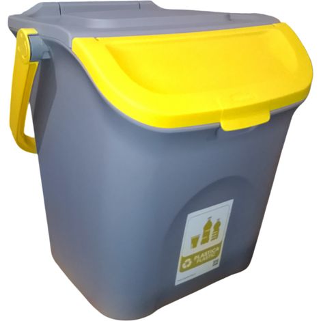 Pattumiera 28L per la racolta differenziata giallo con etichetta rifiuti vetro secchio contenitore con manico e coperchio sovrapponibile chiusura antirandaggismo cucina casa locali commerciali (1/5)