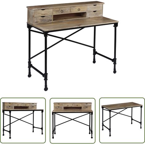 The Living Store Schreibtisch Mangoholz Massiv und Stahl 110 x 50 x 96 cm - Mangoholz Schreibtisch - Vintage Schreibtisch - Industrieller Schreibtisch - Bürostuhl - Home Office (1/5)