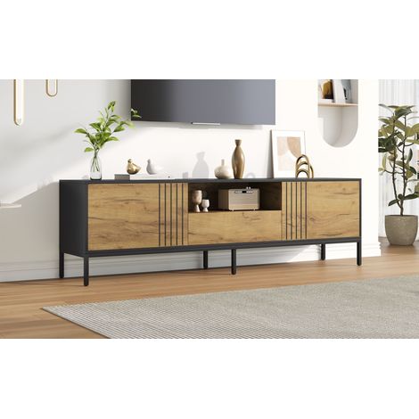 Meuble TV 170x35x50cm, Console TV avec 2 armoires et 1 tiroir, Support TV jusqu'à 70 pouces, Meuble bas pour salon, Étagère TV en bois, Rangement multimédia, Buffet TV moderne (1/5)