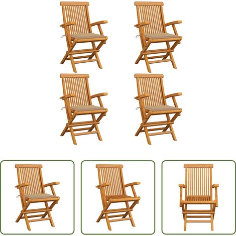 Teakholz - Gartenstühle mit Beige Kissen 4 Stk. Massivholz Teak (1/5)