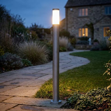 Etc-Shop – Lampadaire d'extérieur en acier inoxydable IP44 – 1x LED 10W blanc chaud – Hauteur 110 cm – Éclairage moderne pour jardin (1/5)