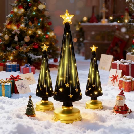 Set mit 3 beleuchteten Sternennacht-Bäumen, funkelnden Sternennacht-Glasbäumen, Farbverlauf-Glas-Weihnachtsbäumen, Harz-Weihnachtsbäumen mit Lichtern, für Wohnzimmer, Party, Tisch, Schlafzimmer, Flur (1/5)