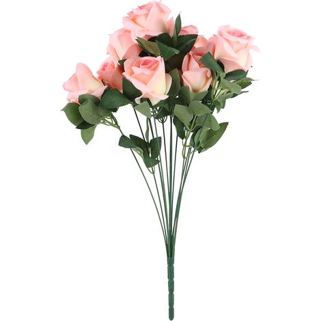 Roses artificielles à longue tige, fleurs en soie simulée d'aspect réaliste, bouquet de roses factices roses pour la Saint-Valentin, les fêtes et les mariages.