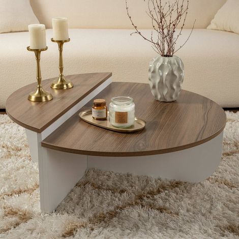 Dmora - Wohnzimmertisch Dain, Niedriger Wohnzimmertisch, Kaffeeregal, Couchtisch für Sofa, 90x60 h35 cm, Walnuss und Weiß (1/5)