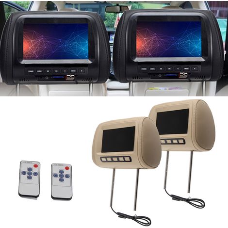 Lot de 2 lecteurs vidéo LCD HD 7 pouces universels pour appuie-tête de voiture, avec commande sans fil et écran MP5, couleur marron