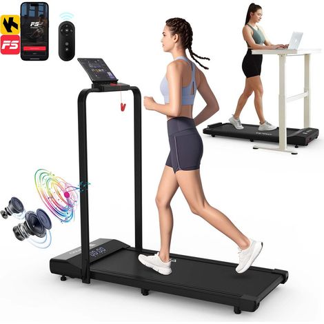 Klappbares Laufband mit Handlauf für Zuhause, Leises Walking Pad mit Bluetooth, App-Steuerung & LCD-Display, 12 km/h, 12 Programme, Bis 120 kg belastbar & Stoßdämpfungssystem