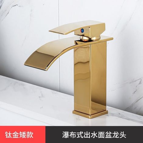 Factory direct price waterfall copper core countertop basin/washbasin/hand basin/washbasin hot and cold water faucet/bathroom faucet - gold flat spout - low model