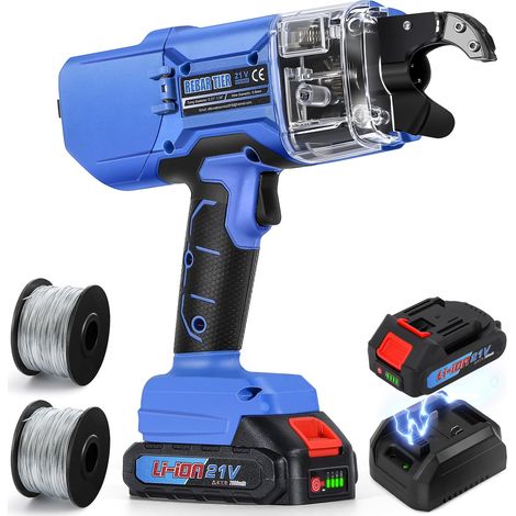 20V Lieur fil fer d'armatures Automatique Pince à Ligature sur Batterie pour Barres d'acier de 0,3'' 1.33'' (734mm), avec 2 Batteries 2,0 Ah et Chargeur (bleu) (1/5)