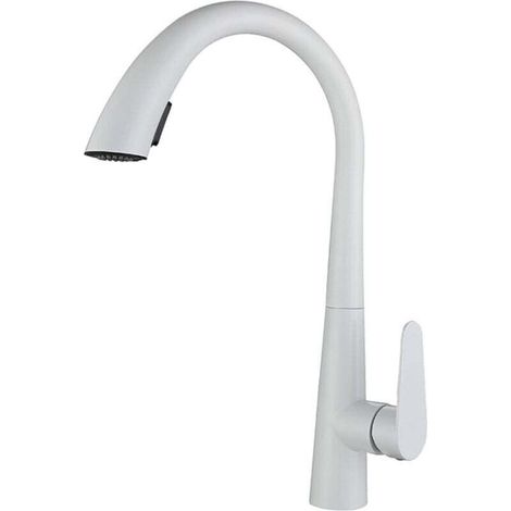 White kitchen tap, pull-out spray, 360-degree swivel kitchen tap, stainless steel kitchen tap, 2 spray modes (1/4)