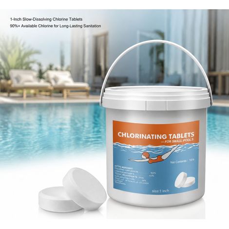 Galets de chlore pour piscine - 1 pouce, dissolution lente, ≥90% chlore actif, entretien eau claire spas et jacuzzis, paquet économique (1/5)