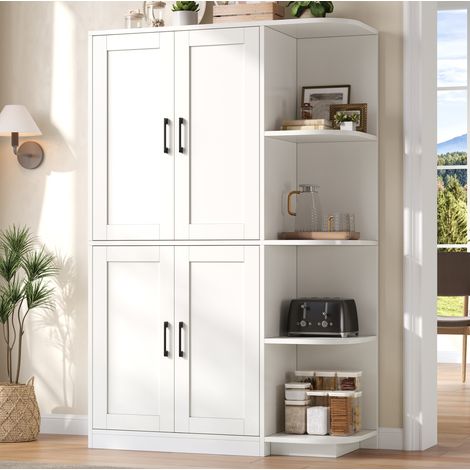 Hoher Küchenschrank aus weißem MDF mit 4 Türen und 4 offenen Fächern, 103 x 40 x 163 cm (1/5)