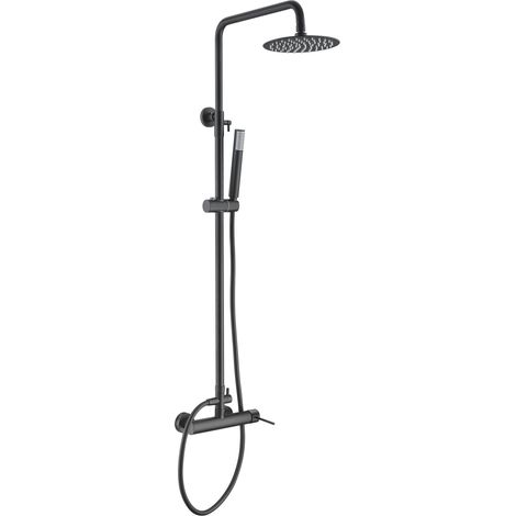IMEX Set doccia monocomando nero opaco in acciaio e ottone con asta estensibile 95-1325 cm soffione extra piatto Ø20 cm anticalcare cartuccia ceramica Ø35 mm flessibile 15 m e maniglia Imex-BDYS0 (1/3)