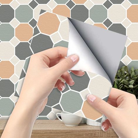 6 Pieces Curry Green Floor Tiles (20 x 20 cm) - Self Adhesive Tiles for Kitchen, Living Room, Bathroom and Home Decor. PVC Stickers (1/5)