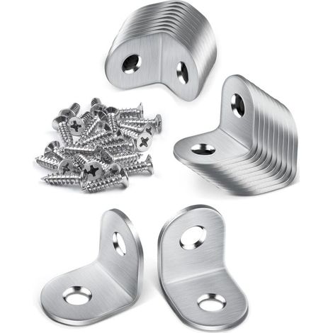 Lot de 20 supports métalliques, supports de fixation 20 x 20 mm, supports de fixation à 90 degrés, supports en acier inoxydable, petits supports métalliques pour la fixation de meubles en bois (1/4)