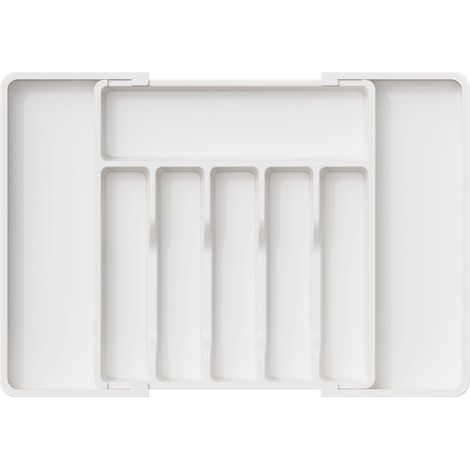 Bandeja para cubiertos, bandeja extensible para cajones, organizador de cajones ajustable para cocina, almacenamiento compacto de plástico para cucharas y tenedores, blanco (1/5)