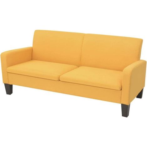 3-Sitzersofa Gelb Stoff Modern mit Wurfkissen 180x65x76cm (1/4)