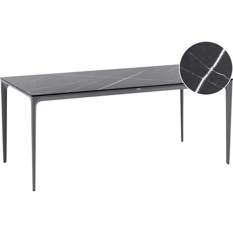 Tavolo da pranzo da giardino con piano in marmo nero HPL e struttura in alluminio resistente ai raggi UV e alla ruggine Grigio Scuro con Sovareto