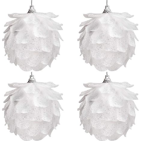 Lot de décorations de Noël, pommes de pin blanches, fleurs artificielles brillantes, ornements en mousse légers pour sapin, maison (1/5)
