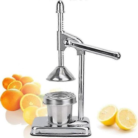Presse-agrumes manuel, en acier inoxydable, 45 cm de haut, adapté à l'extraction de jus d'orange frais. (1/5)